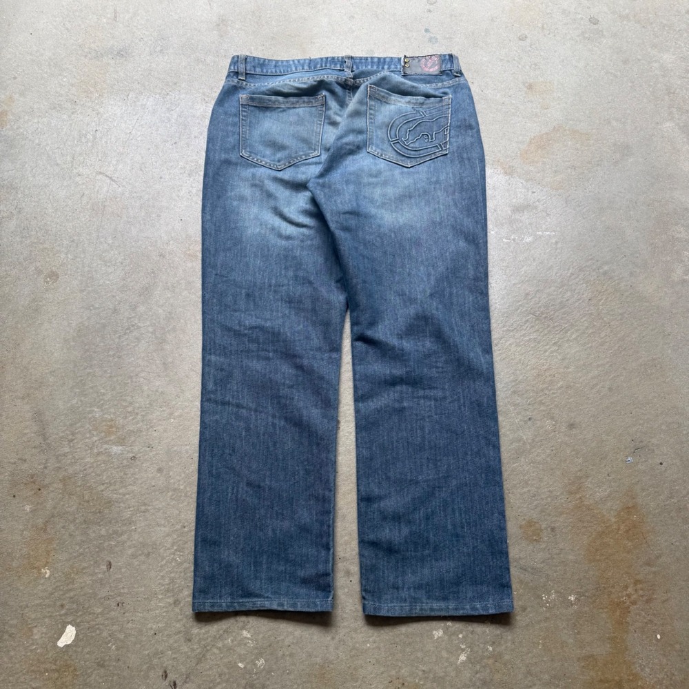 Ecko Unltd Mens Athletic Fit Jeans Blue Medium Wash Embroidered Logo Size 34